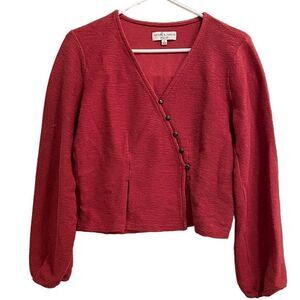 Madewell Texture & Thread Blouse Women’s M  Brick Red Textured Faux Wrap V Neck
